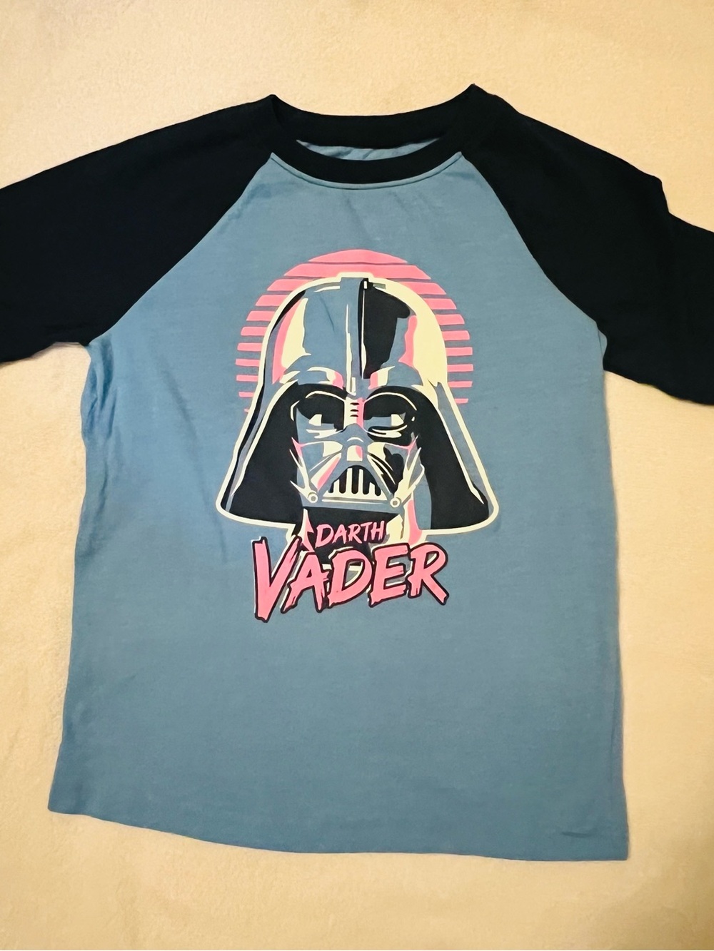 Star Wars Darth Vader Blue & Black Raglan Tee with Pink Graphic